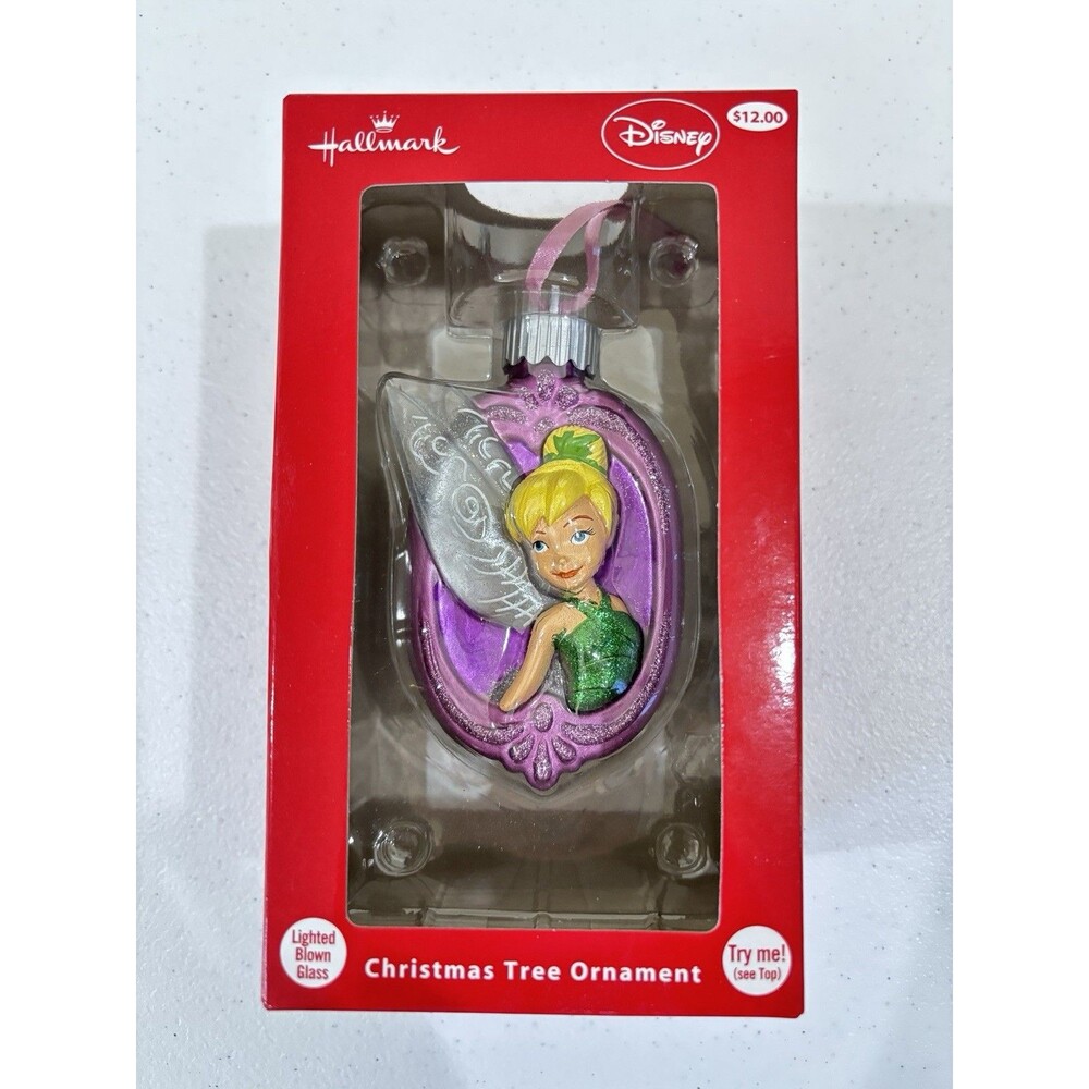 Hallmark NEW Disney Tinker Bell Lighted Blown Glass Christmas Tree Ornament 2013